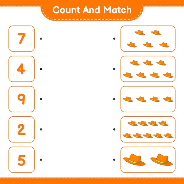 여름 모자의 수를 세고 일치시키고 올바른 숫자와 일치시킵니다.