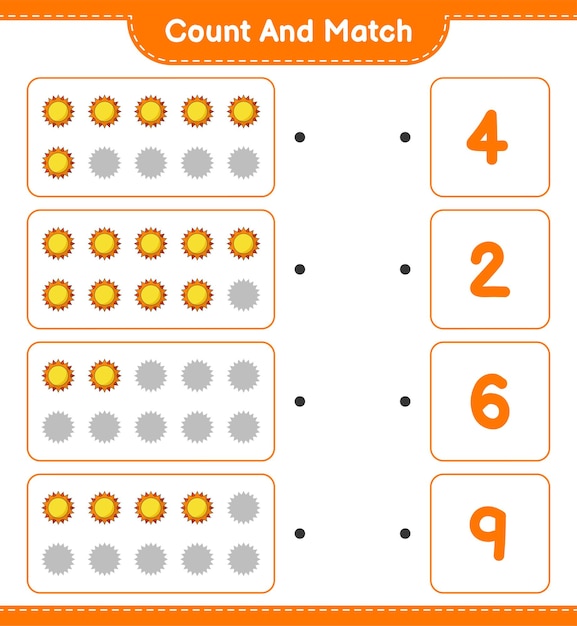 Count and match count the number of Sun and match with the right numbers