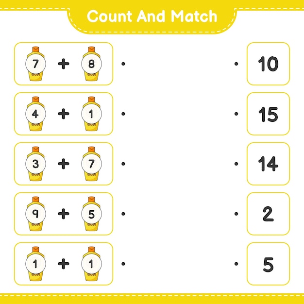 Count and match count the number of Sunscreen and match with the right numbers