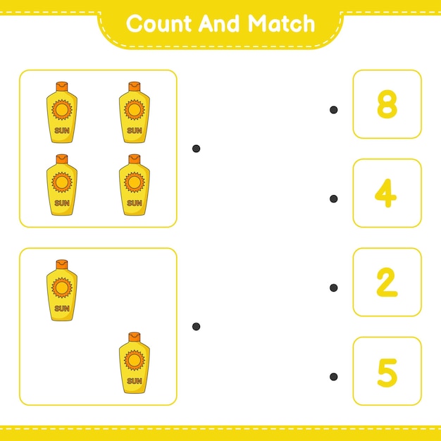 Count and match count the number of sunscreen and match with the right numbers