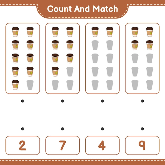 Conta e abbina conta il numero di tea cup e abbina con i numeri giusti