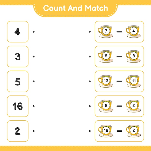 Count and match count the number of Tea Cup and match with the right numbers