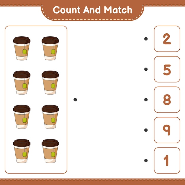 Conta e abbina conta il numero di tea cup e abbina con i numeri giusti