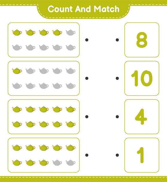 count and match count the number of teapot and match with the right numbers