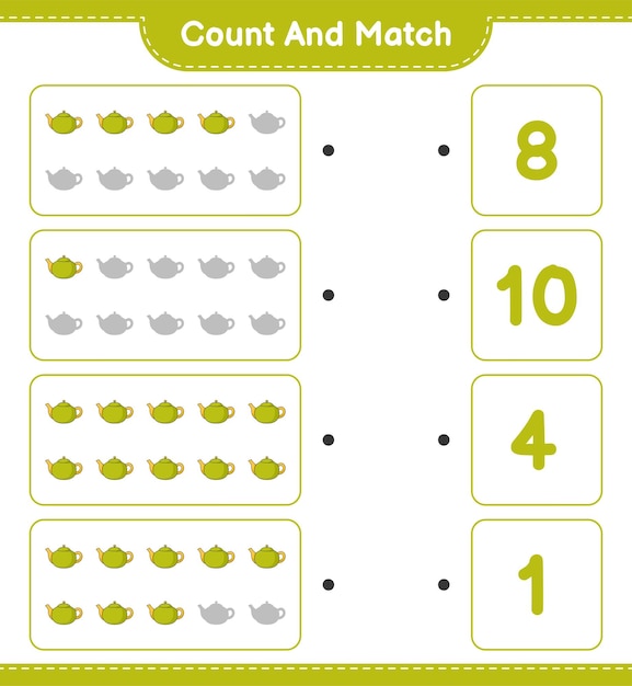 찻주전자의 개수를 세고 일치시키고 올바른 숫자와 일치시킵니다.
