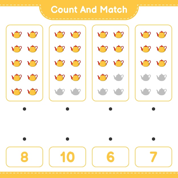 Count and match count the number of Teapot and match with the right numbers