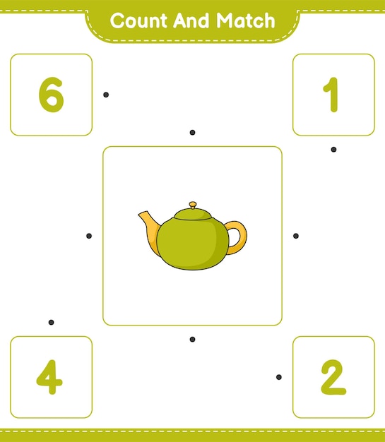 Подсчитайте и сопоставьте количество чайников и сопоставьте их с правильными числами
