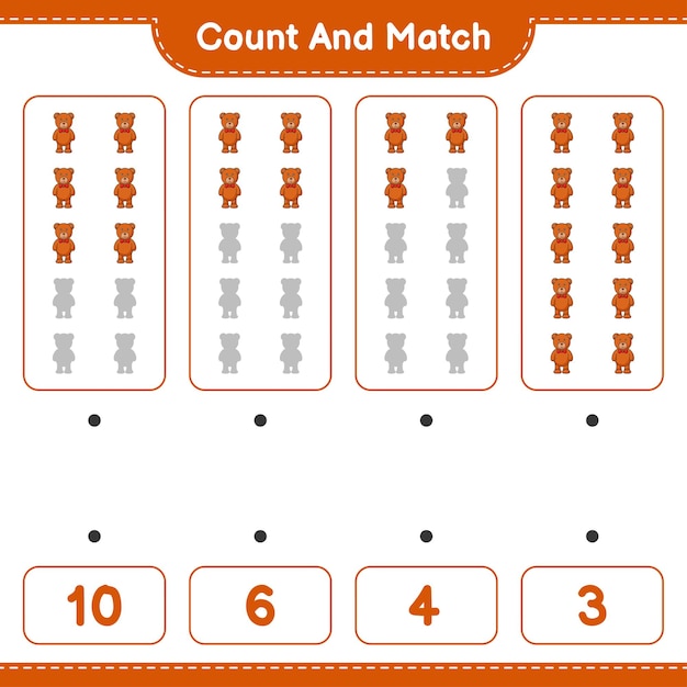 Count and match, count the number of teddy bear and match with the right numbers. educational children game, printable worksheet