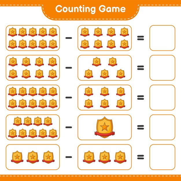 Conta e abbina conta il numero del trofeo e abbina i numeri giusti illustrazione vettoriale del foglio di lavoro stampabile del gioco educativo per bambini