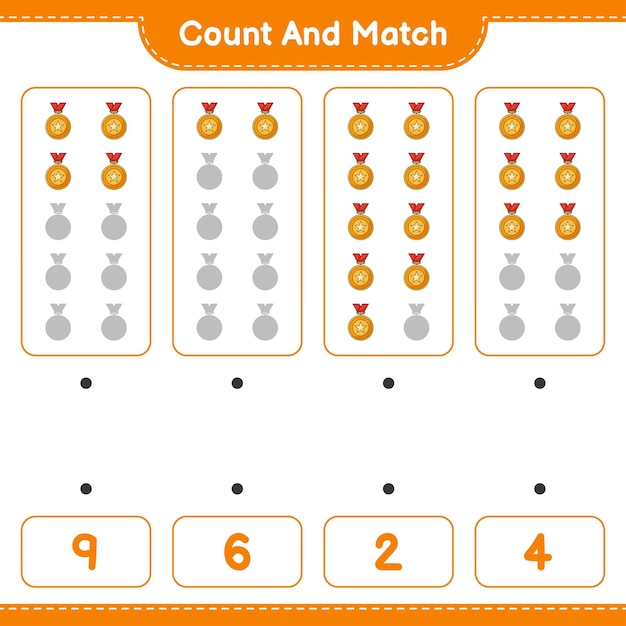 Count and match count the number of Trophy and match with the right numbers Educational children game printable worksheet vector illustration