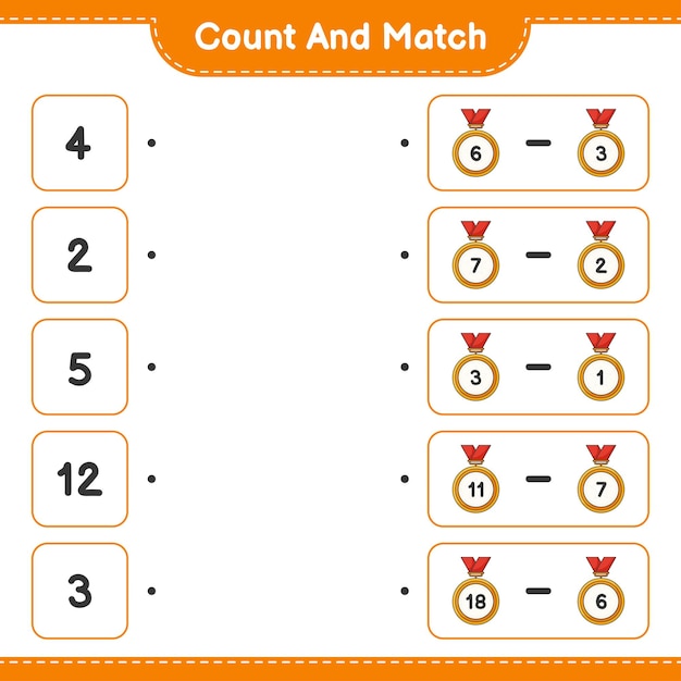 Count and match count the number of Trophy and match with the right numbers Educational children game printable worksheet vector illustration