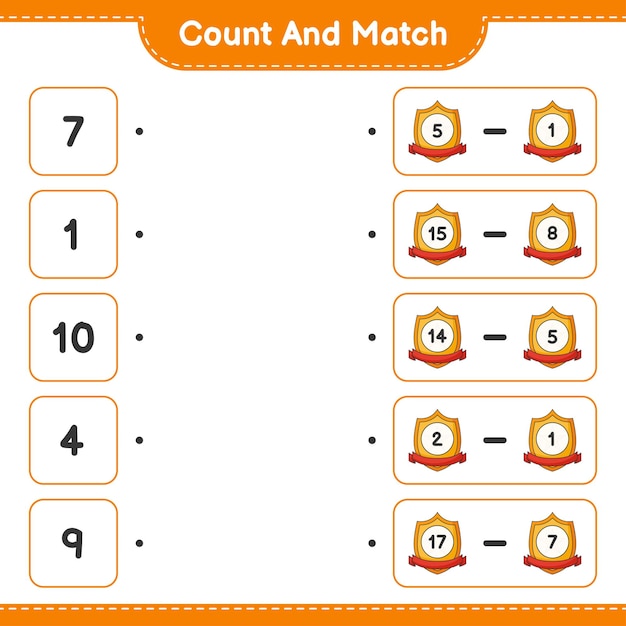 Count and match count the number of Trophy and match with the right numbers Educational children game printable worksheet vector illustration