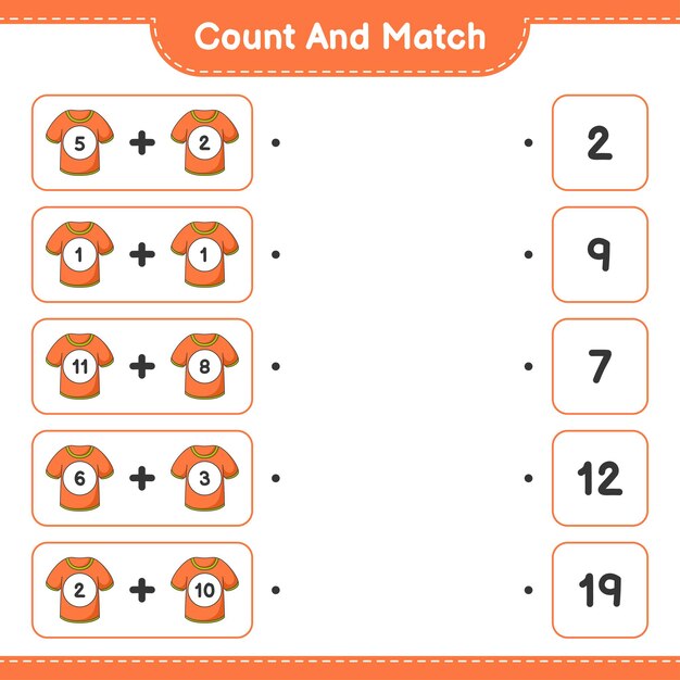 Count and match count the number of tshirt and match with the right numbers