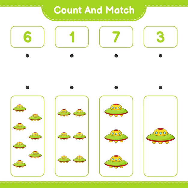 Count and match count the number of Ufo and match with the right numbers Educational children game