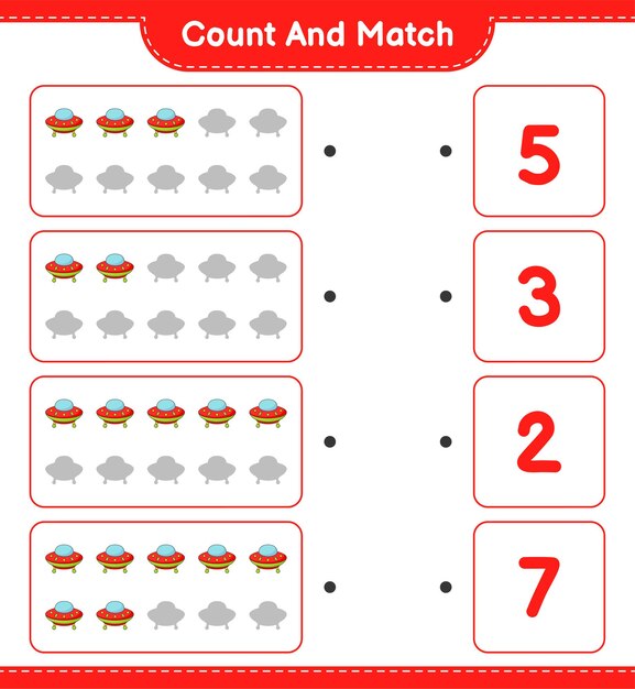 Count and match, count the number of Ufo and match with the right numbers.