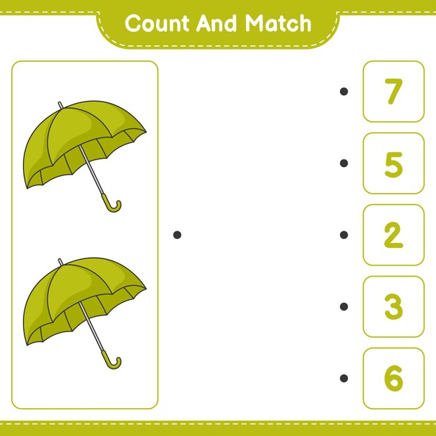 Count and match count the number of Umbrella and match with the right numbers
