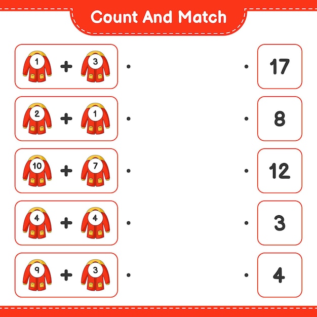 Count and match count the number of Warm Clothes and match with the right numbers