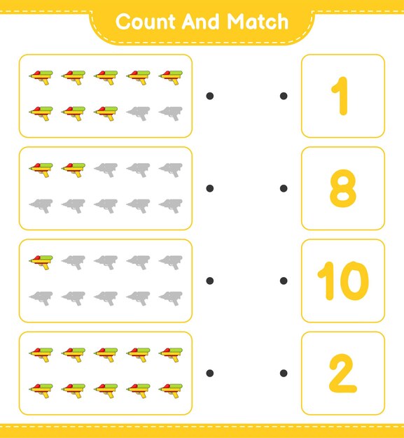 수를 세고 짝짓기하고 물총의 수를 세고 올바른 숫자와 짝을 맞추세요.