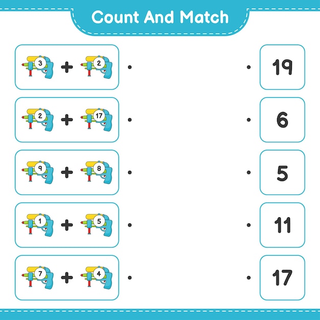 Count and match, count the number of Water Gun and match with the right numbers