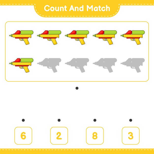 Count and match count the number of Water Gun and match with the right numbers