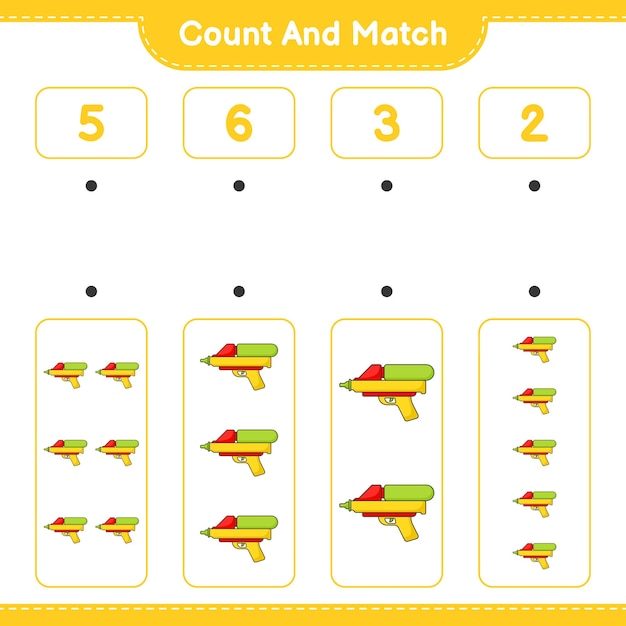 Подсчитайте и сопоставьте количество водяных пистолетов и сопоставьте их с правильными числами