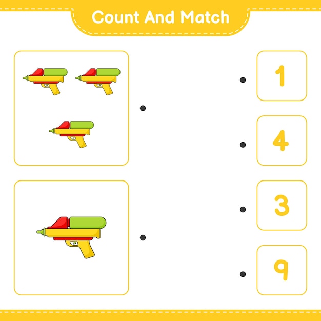 水鉄砲の数を数えて一致させ、正しい数と一致させます