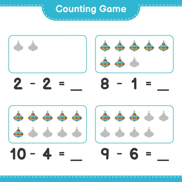 Count and match, count the number of Whirligig Toy and match with the right numbers. Educational children game, printable worksheet, vector illustration