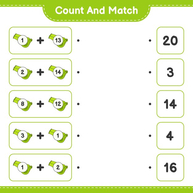 Count and match count the number of Whistle and match with the right numbers Educational children game printable worksheet vector illustration