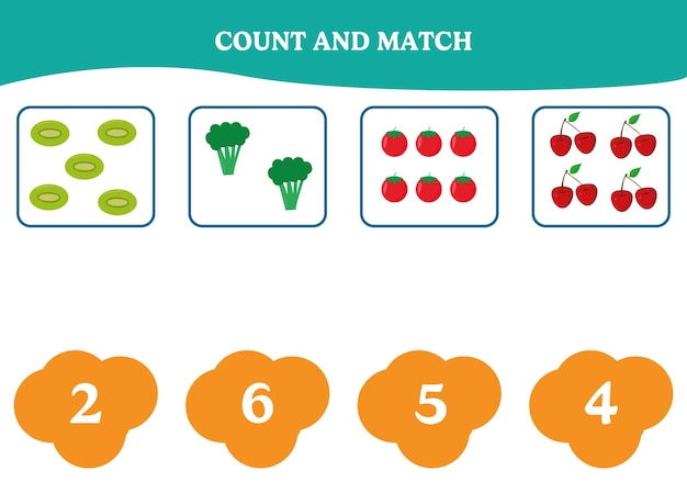 Count and match Educational math game for kids Printable worksheet design for preschool students