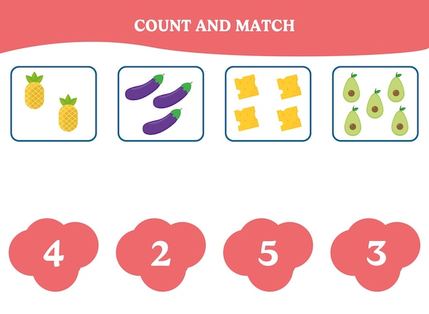 Count and match Educational math game for kids Printable worksheet design for preschool students