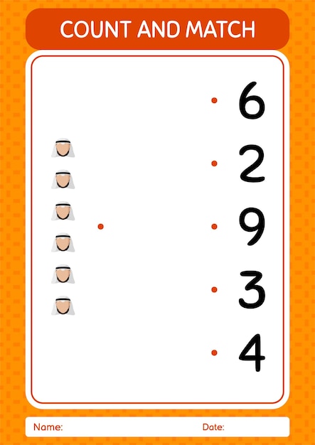 Count and match game with arabian worksheet for preschool kids kids activity sheet