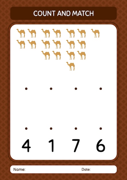 Count and match game with camel worksheet for preschool kids kids activity sheet