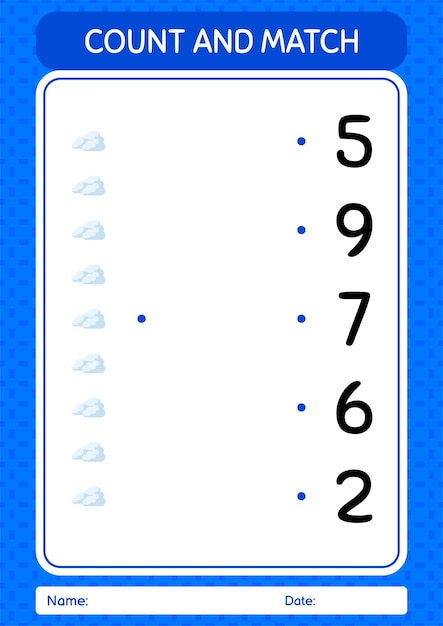 Count and match game with cloud worksheet for preschool kids kids activity sheet