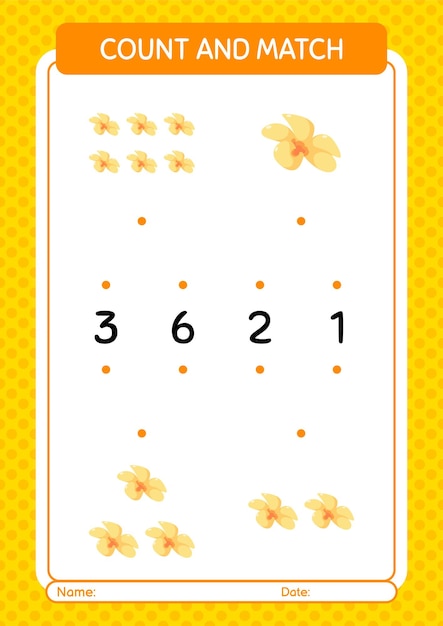 미취학 아동 아동 활동 시트를 위한 꽃 워크시트로 게임을 계산하고 일치시킵니다.