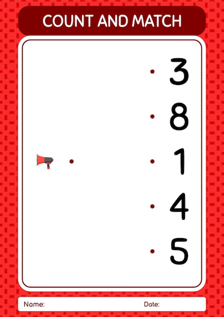 Count and match game with horn loudspeakers worksheet for preschool kids kids activity sheet