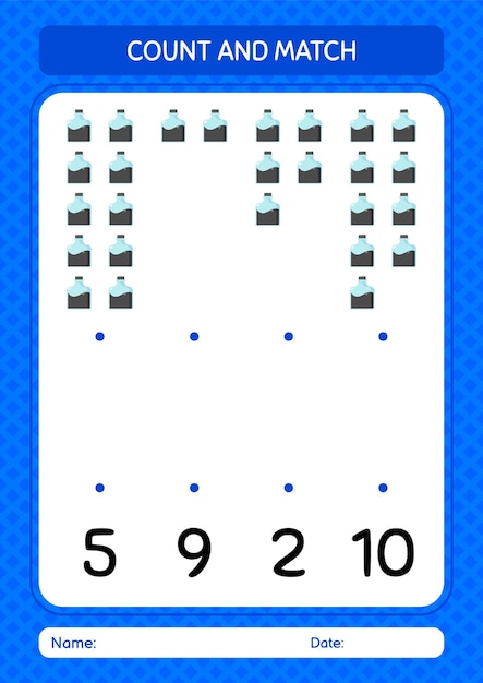就学前の子供の子供の活動シートのインク ボトルのワークシートでゲームを数えて一致させる