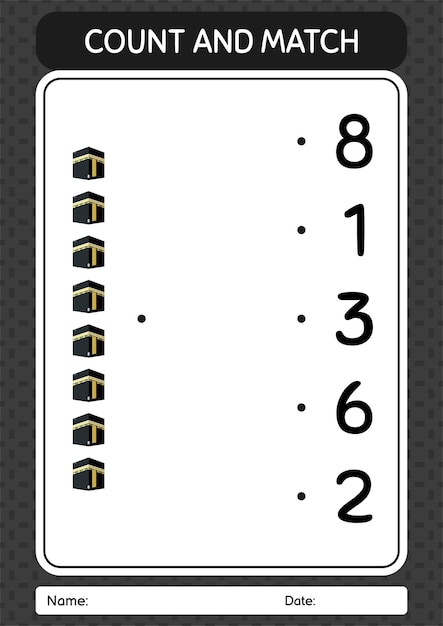 Conta e abbina il gioco con il foglio di lavoro kaaba per il foglio di attività dei bambini in età prescolare