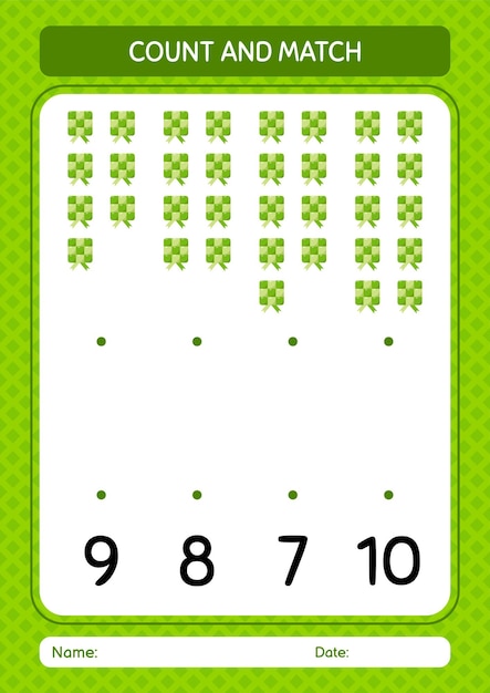 Count and match game with ketupat worksheet for preschool kids kids activity sheet