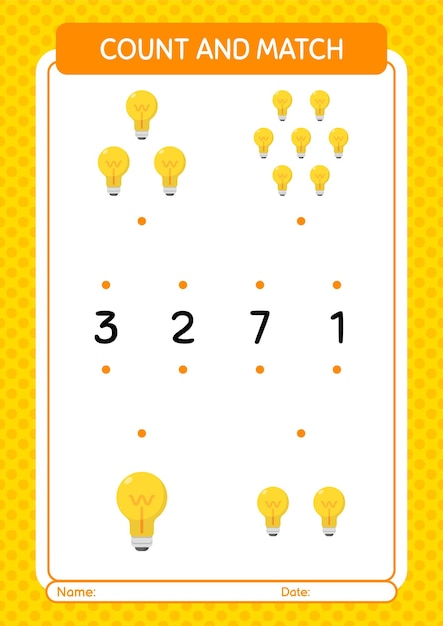 Count and match game with light bulb worksheet for preschool kids kids activity sheet