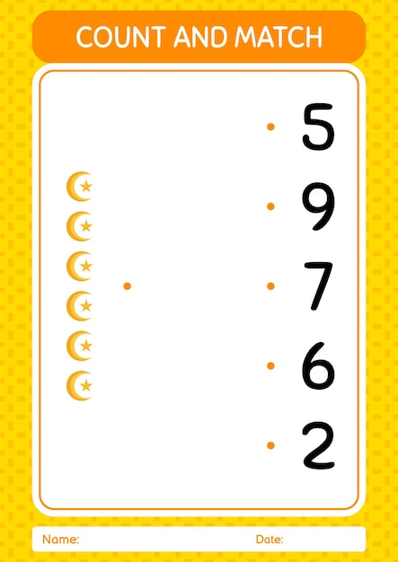 Count and match game with moon and star worksheet for preschool kids kids activity sheet