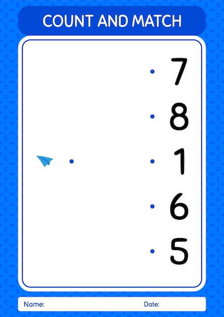 Vettore conta e abbina il gioco con il foglio di lavoro dell'aereo di carta per il foglio delle attività dei bambini in età prescolare
