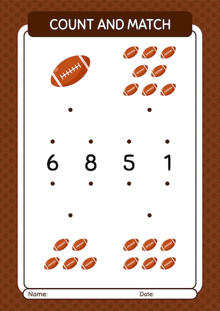 Count and match game with rugbyball worksheet for preschool kids kids activity sheet