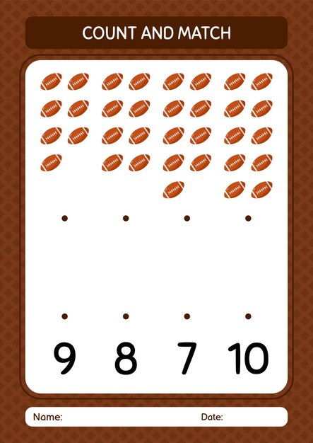 Count and match game with rugbyball worksheet for preschool kids kids activity sheet