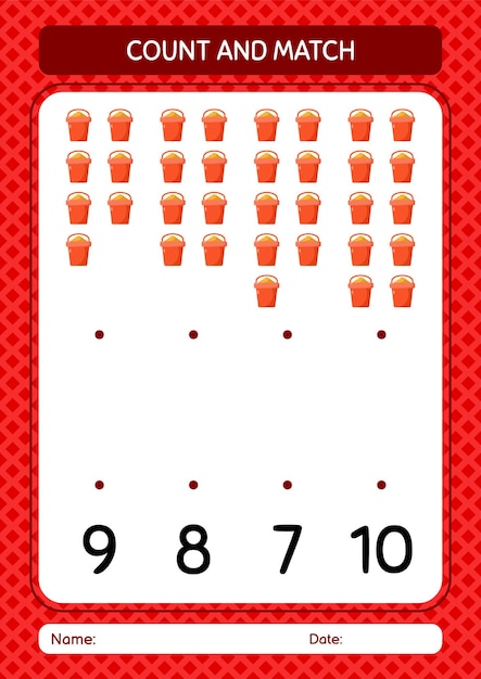 Count and match game with sand bucket worksheet for preschool kids kids activity sheet