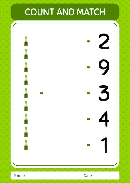 Count and match game with sand shovel worksheet for preschool kids kids activity sheet