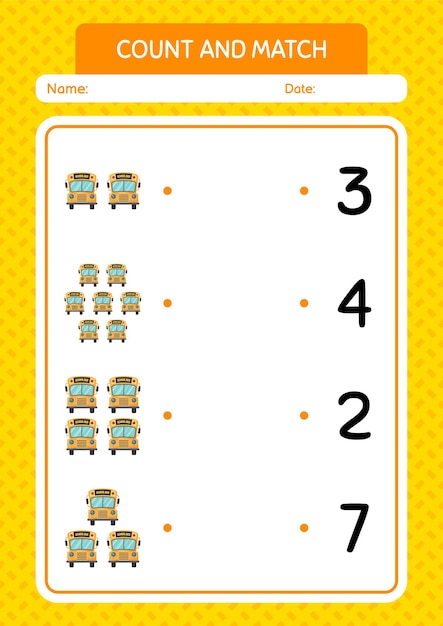 Premium Vector | Count and match game with school bus worksheet for ...