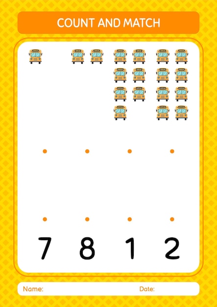 Count and match game with school bus worksheet for preschool kids kids activity sheet