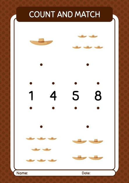 Count and match game with straw hat worksheet for preschool kids kids activity sheet