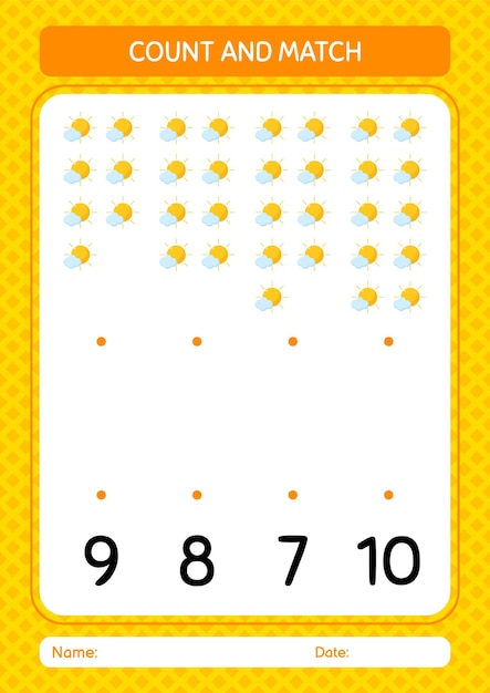 Count and match game with sun worksheet for preschool kids kids activity sheet