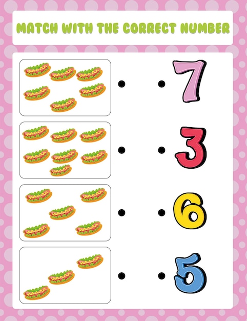 Vector count and match numbers math worksheet template